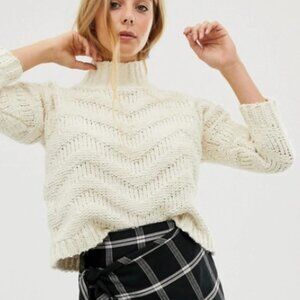 RAGA Madeline High Neck Knit Sweater Chunky Knit Pullover White Size Medium